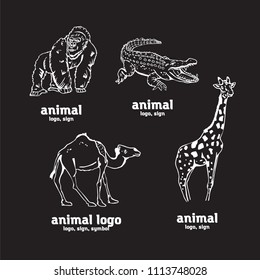 Hand-drawn pencil graphics, african animals. Logo, sign, symbol