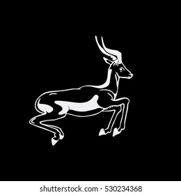 Hand-drawn pencil graphics, antelope, roe. Engraving, stencil style. Black and white logo, sign, emblem, symbol. Stamp, seal. Simple illustration. Sketch.