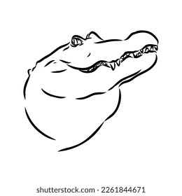 Hand-drawn pencil graphics, crocodile, alligator, croc. Engraving, stencil style. Black and white logo, sign, emblem, symbol. Stamp, seal. Simple illustration. Sketch.