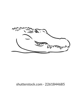 Hand-drawn pencil graphics, crocodile, alligator, croc. Engraving, stencil style. Black and white logo, sign, emblem, symbol. Stamp, seal. Simple illustration. Sketch.