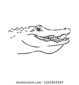 Hand-drawn pencil graphics, crocodile, alligator, croc. Engraving, stencil style. Black and white logo, sign, emblem, symbol. Stamp, seal. Simple illustration. Sketch.