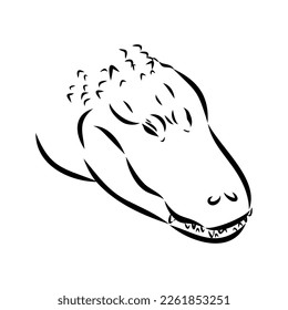Hand-drawn pencil graphics, crocodile, alligator, croc. Engraving, stencil style. Black and white logo, sign, emblem, symbol. Stamp, seal. Simple illustration. Sketch.