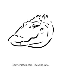 Hand-drawn pencil graphics, crocodile, alligator, croc. Engraving, stencil style. Black and white logo, sign, emblem, symbol. Stamp, seal. Simple illustration. Sketch.