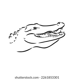 Hand-drawn pencil graphics, crocodile, alligator, croc. Engraving, stencil style. Black and white logo, sign, emblem, symbol. Stamp, seal. Simple illustration. Sketch.