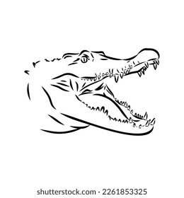 Hand-drawn pencil graphics, crocodile, alligator, croc. Engraving, stencil style. Black and white logo, sign, emblem, symbol. Stamp, seal. Simple illustration. Sketch.