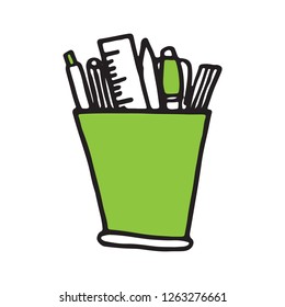 Handdrawn Pencil holder icon, vector illustration, black sign on isolated background