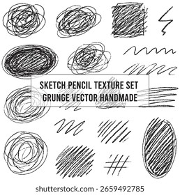 Conjunto de textura de boceto de lápiz dibujado a mano Freehand Grunge Chalk Scribble Vector Pack