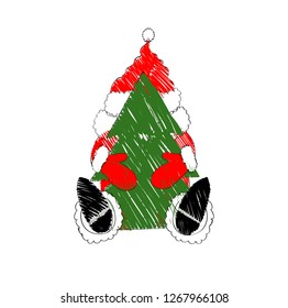 Hand-drawn pencils christmas santa claus. Vector on white background