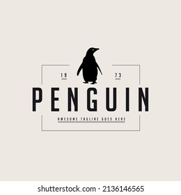 Handdrawn Penguin logo design vector template, minimal animal badge.