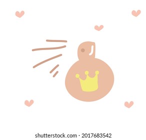 Hand-drawn perfume in the doodle style. Simple drawing, perfume, crown