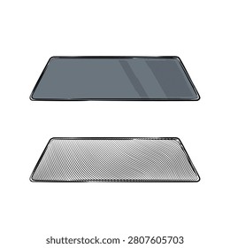 Hand-drawn perspective vector illustration of a mouse pad or desk mat in a detailed line art sketch style. This clean monochrome graphic is perfect for technology workspace setups, productivity articles, and computer accessory design projects.