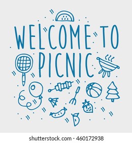 hand-drawn, picnic card. vector illustration. eps10