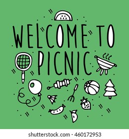 hand-drawn, picnic card. vector illustration. eps10