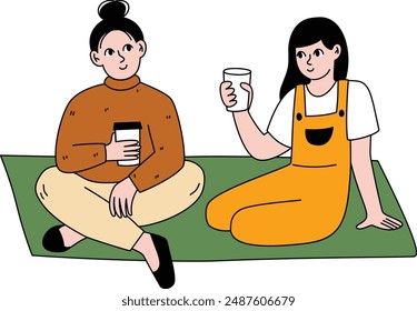 Hand-Drawn Picnic People Enjoying Outdoor Activities and Relaxation Illustration Design for Prints and Posters