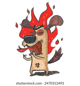 A hand-drawn picture of an angry puppy is on fire