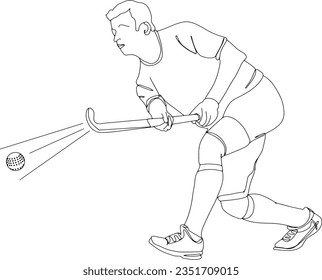 Hand  Drawn Picture: A Field Hockey Player Dribbling Ball and Hockey Stick  Illustration: Field Hockey Athlete Using Stick to Dribble Ball