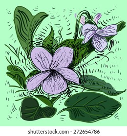 Hand-drawn picture with purple flower