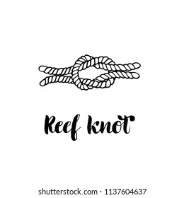 Hand-drawn picture of a reef knot made in vector. Hand lettering. For a logo, visual material, poster or educational purpose. 