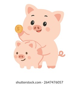 Hand-Drawn Piggy Bank with Coin 