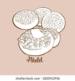 Hand-drawn Pikelet bread illustration. Pancake, usually known in United Kingdom, Scotland. Vector drawing series.