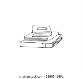 Hand-drawn Pile of books. Vector illustration in doodle style.  Isolated vector illustration on a white background.