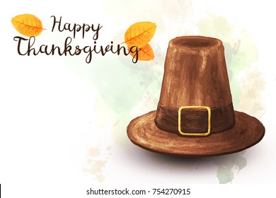 Hand-drawn Pilgrim hat. Illustration on a Thanksgiving holidays theme.