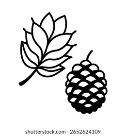 Desenhado à mão um pinho cone uma folha com um pinecone gráfico