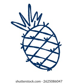 Hand-drawn pineapple doodle. Cute tropical fruit sketch in cartoon style. Summer exotic food illustration for stickers, packaging, textile, kitchen decor, organic and healthy lifestyle design.