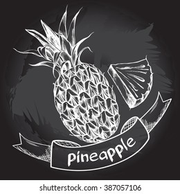Hand-drawn pineapple on the blackboard. Vector illustration.