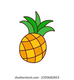 Hand-drawn of pineapple on a transparent background. Isolated vector illustration of juicy fruit