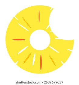 Hand-drawn pineapple ring icon. Juicy and sweet tropical snack. Fresh fruit flat style vector.