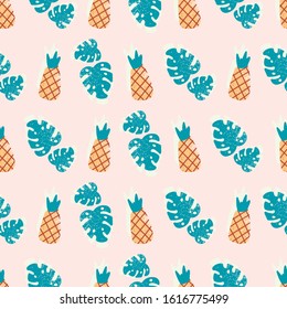 Hand-drawn pineapples seamless pattern in vector