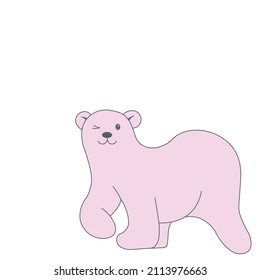 Oso rosa dibujado a mano sobre el fondo blanco, imagen vectorial, vector plano, aislar sobre fondo blanco