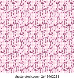 Arcos rosa desenhados à mão em pastel gingham padrão sem costura, ilustração vetorial com amostra sem costura incluída no painel de amostras