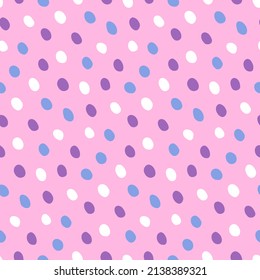 Hand-drawn pink circles for the polka dot pattern. Seamless handwritten spotted print for textile design, girlish fabrics. Rose mottled texture. Simple geometric shape. Flat vector. Baby illustration.
