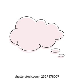 Una nube rosa dibujada a mano con un contorno negro aislado en un fondo blanco, Vector. Una burbuja abstracta vacía para el discurso de estilo doodle, libro de historietas. sueños Aéreas. Ilustración para un diseño con texto