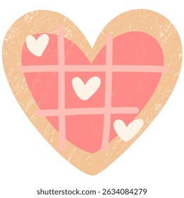 Hand-Drawn Pink Frosted Heart Cookie – Crayon Style Holiday Treat- grid and love cream
