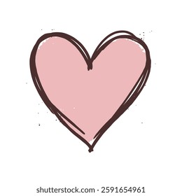 Hand-drawn pink heart with black outline, minimalistic sketch style on white background. Concept of love, romance, and affection. Valentine's day illustration.