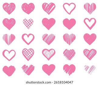 Hand-Drawn Pink Heart Clipart Collection Icons, Vector Illustrator EPS Fully Editable File.