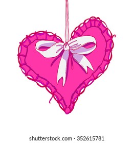 Hand-drawn pink heart , vector element for romance, wedding or Valentines Holidays for young girls design. Heart symbol for I love your card.