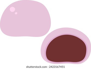 Hand-drawn pink mochi sweet (manju,daifuku) vector icon illustration. Vector icon.