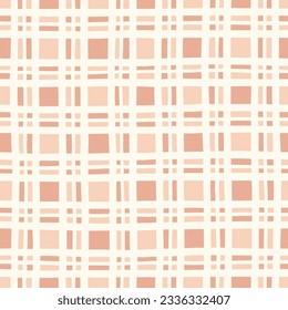 Hand-Drawn Pink and White Geometric Checks Vector Seamless Pattern. Modern Retro Palyful Print. Organic Square Shapes