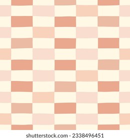 Hand-Drawn Pink and White Geometric Checks Vector Seamless Pattern. Modern Retro Palyful Print. Organic Square Shapes