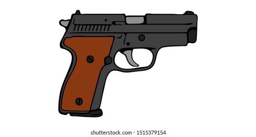 Hand-drawn pisol. Cartoon Art vector illustration