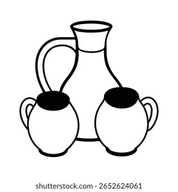 Handdrawn a pitcher two mugs on a graphic
