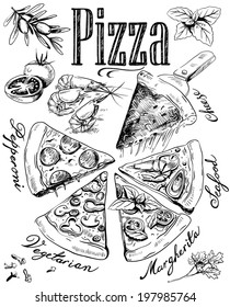 hand-drawn pizza with ingredients