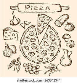 Hand-drawn pizza set