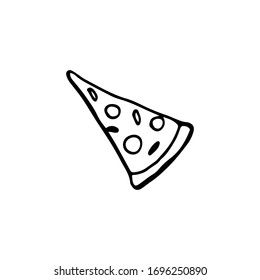 Hand-drawn pizza slice in doodle style. Linear illustration. Vector image.