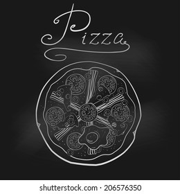 Hand-drawn pizza of it in vector format stylized drawing with chalk.