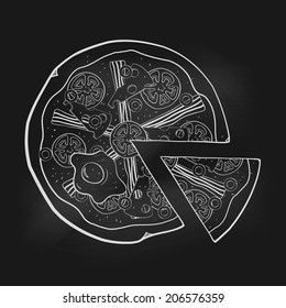 hand-drawn pizza of it in vector format stylized drawing with chalk.